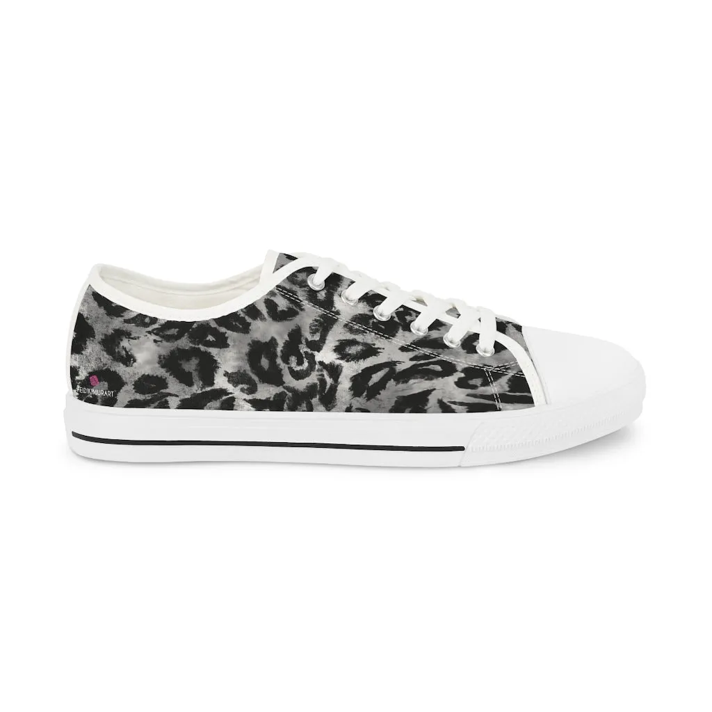 Grey Leopard Men's Tennis Shoes, Best Grey Leopard Print Men's Low Top Fashion Canvas Sneakers  (US Size: 5-14)