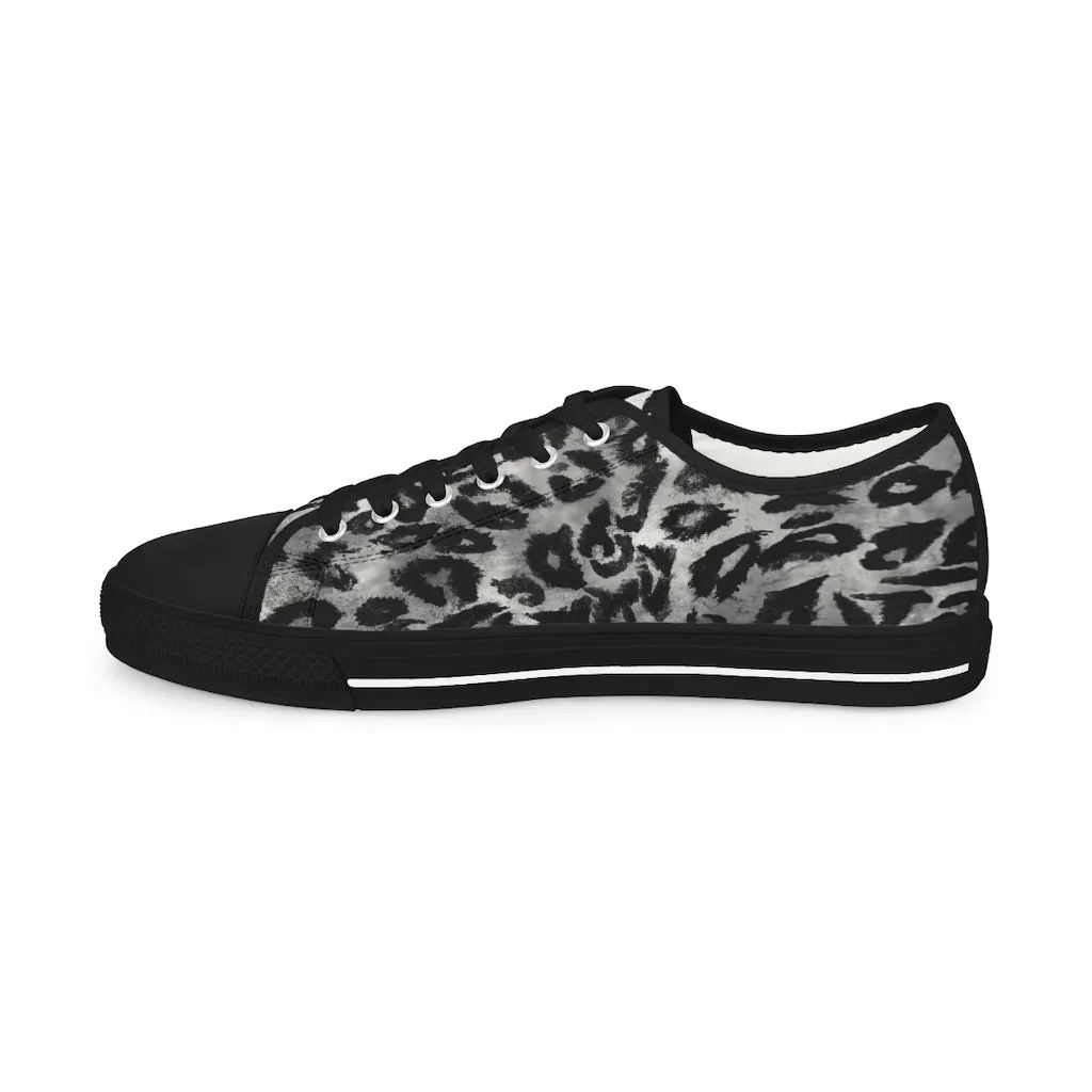 Grey Leopard Men's Tennis Shoes, Best Grey Leopard Print Men's Low Top Fashion Canvas Sneakers  (US Size: 5-14)