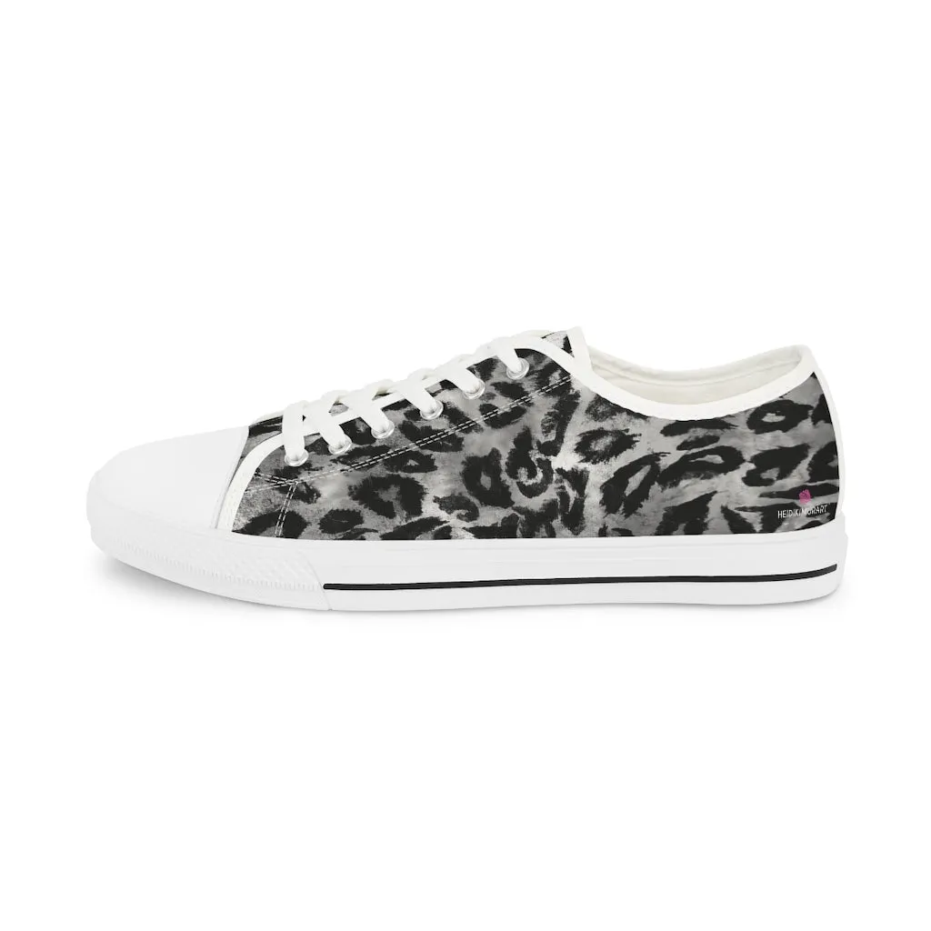 Grey Leopard Men's Tennis Shoes, Best Grey Leopard Print Men's Low Top Fashion Canvas Sneakers  (US Size: 5-14)