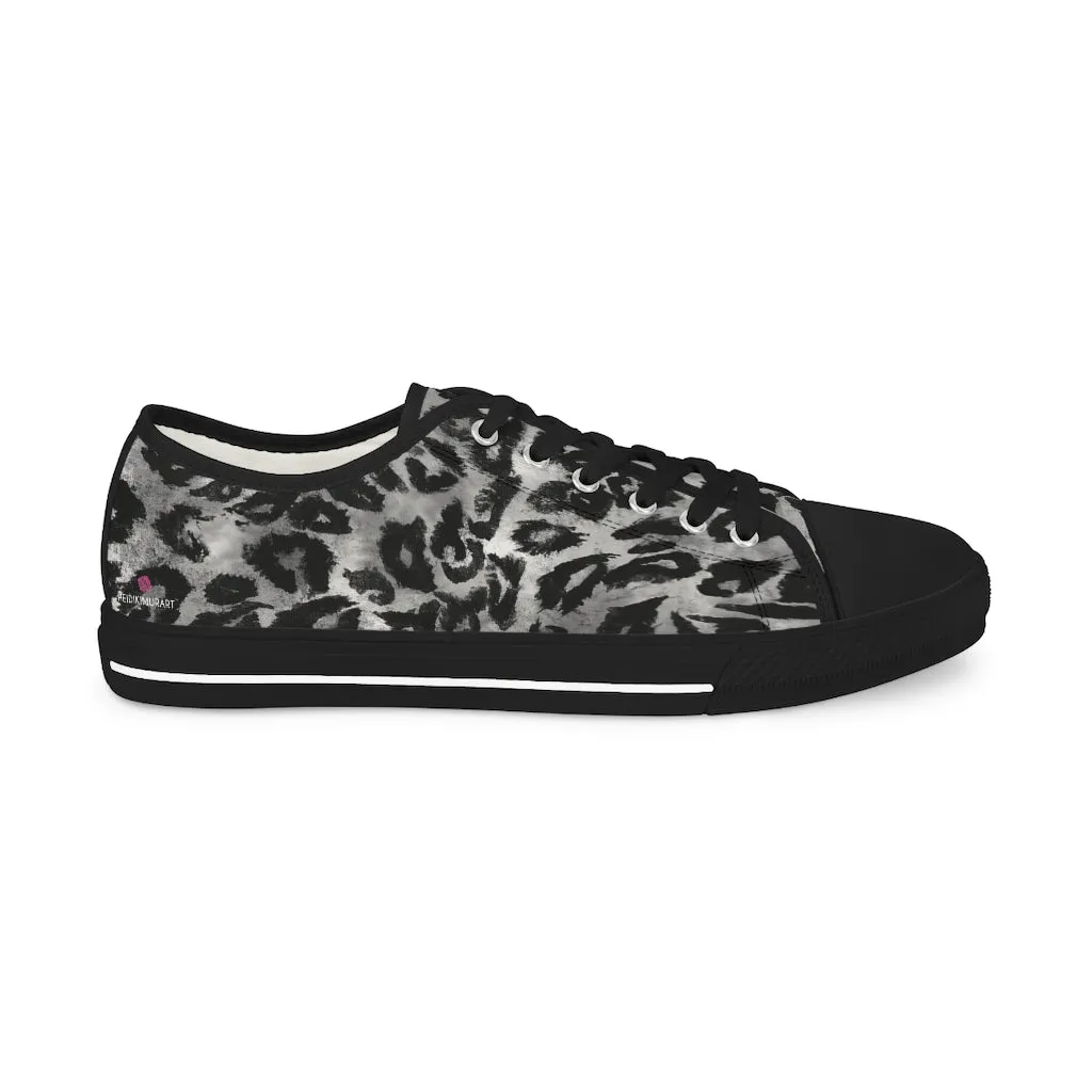 Grey Leopard Men's Tennis Shoes, Best Grey Leopard Print Men's Low Top Fashion Canvas Sneakers  (US Size: 5-14)