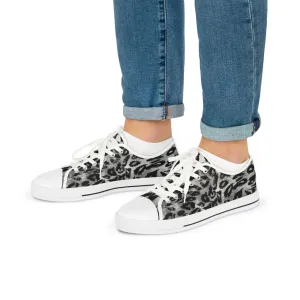 Grey Leopard Men's Tennis Shoes, Best Grey Leopard Print Men's Low Top Fashion Canvas Sneakers  (US Size: 5-14)