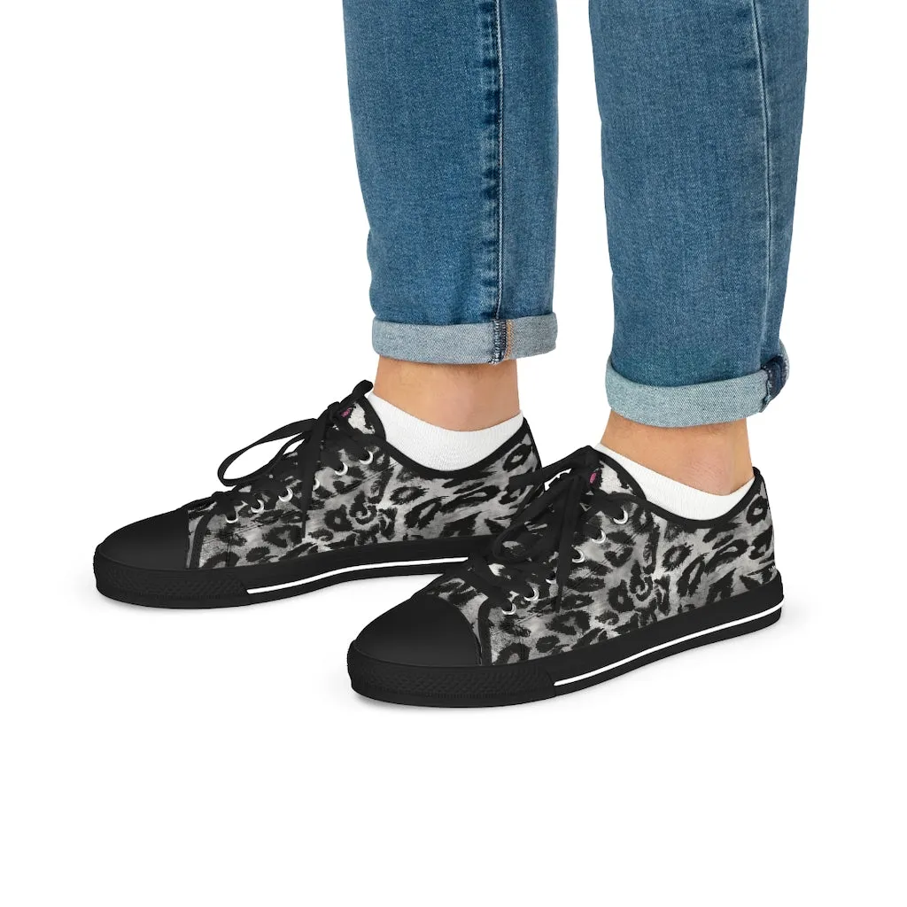 Grey Leopard Men's Tennis Shoes, Best Grey Leopard Print Men's Low Top Fashion Canvas Sneakers  (US Size: 5-14)