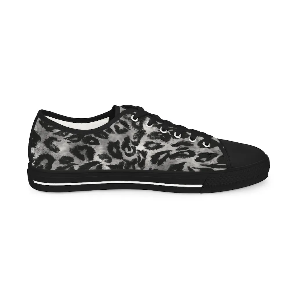 Grey Leopard Men's Tennis Shoes, Best Grey Leopard Print Men's Low Top Fashion Canvas Sneakers  (US Size: 5-14)