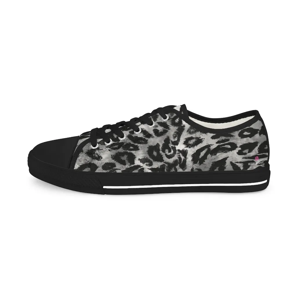 Grey Leopard Men's Tennis Shoes, Best Grey Leopard Print Men's Low Top Fashion Canvas Sneakers  (US Size: 5-14)