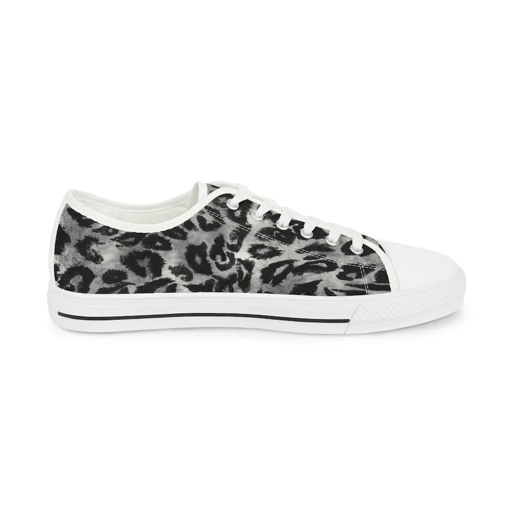 Grey Leopard Men's Tennis Shoes, Best Grey Leopard Print Men's Low Top Fashion Canvas Sneakers  (US Size: 5-14)
