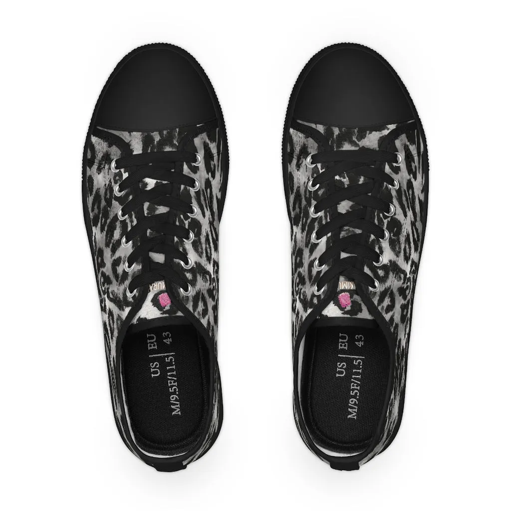 Grey Leopard Men's Tennis Shoes, Best Grey Leopard Print Men's Low Top Fashion Canvas Sneakers  (US Size: 5-14)