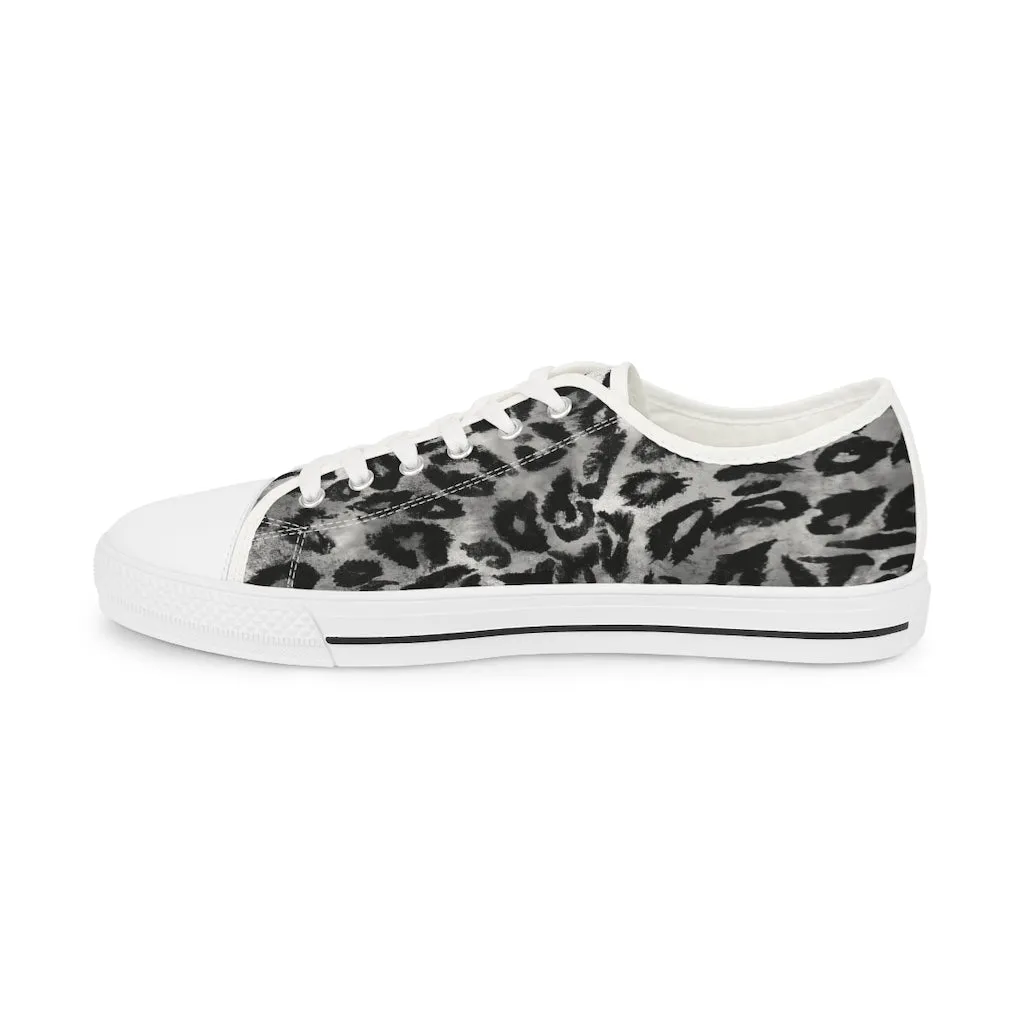 Grey Leopard Men's Tennis Shoes, Best Grey Leopard Print Men's Low Top Fashion Canvas Sneakers  (US Size: 5-14)