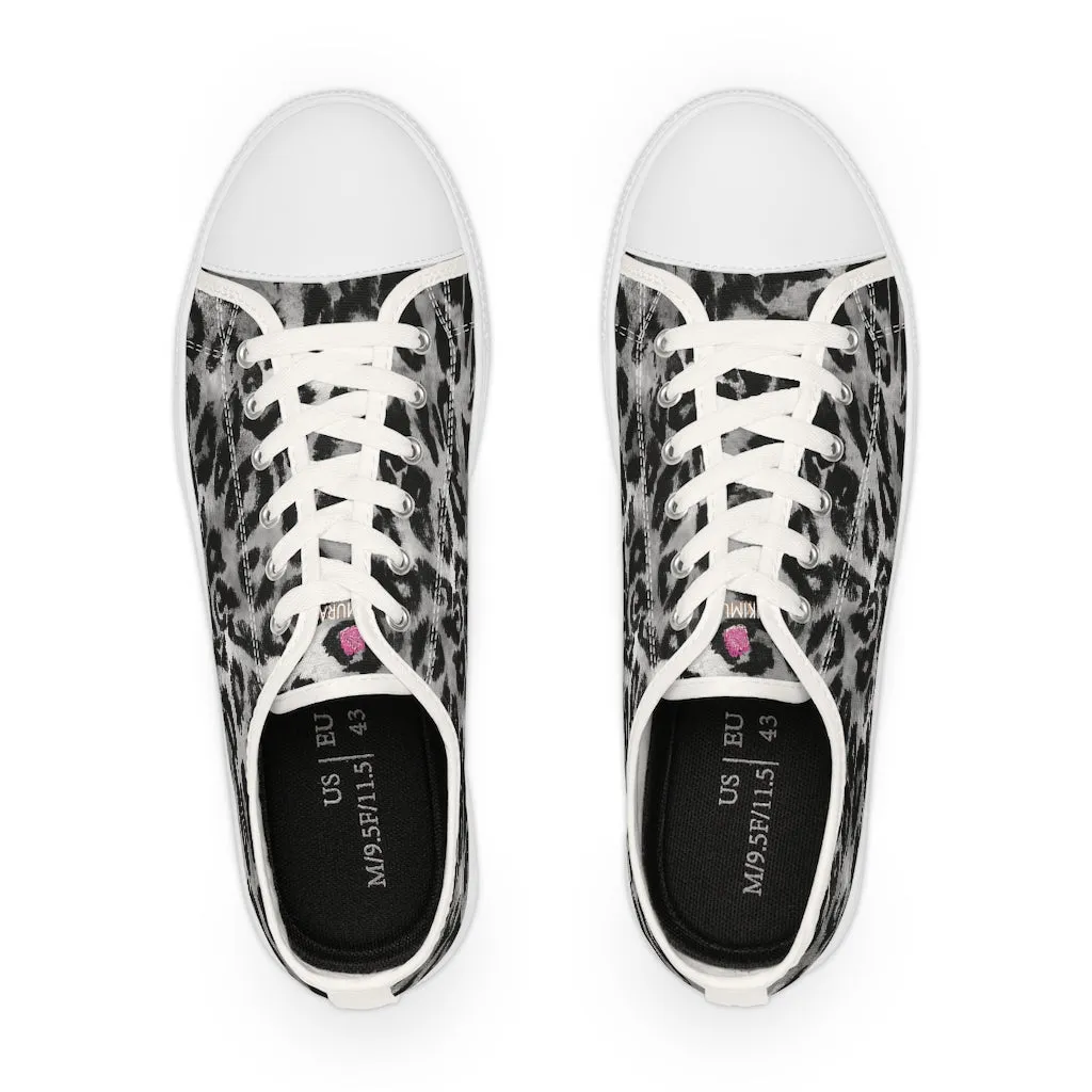 Grey Leopard Men's Tennis Shoes, Best Grey Leopard Print Men's Low Top Fashion Canvas Sneakers  (US Size: 5-14)