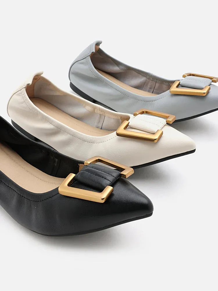 Harper Gold Buckled Pointed-Toe Flats