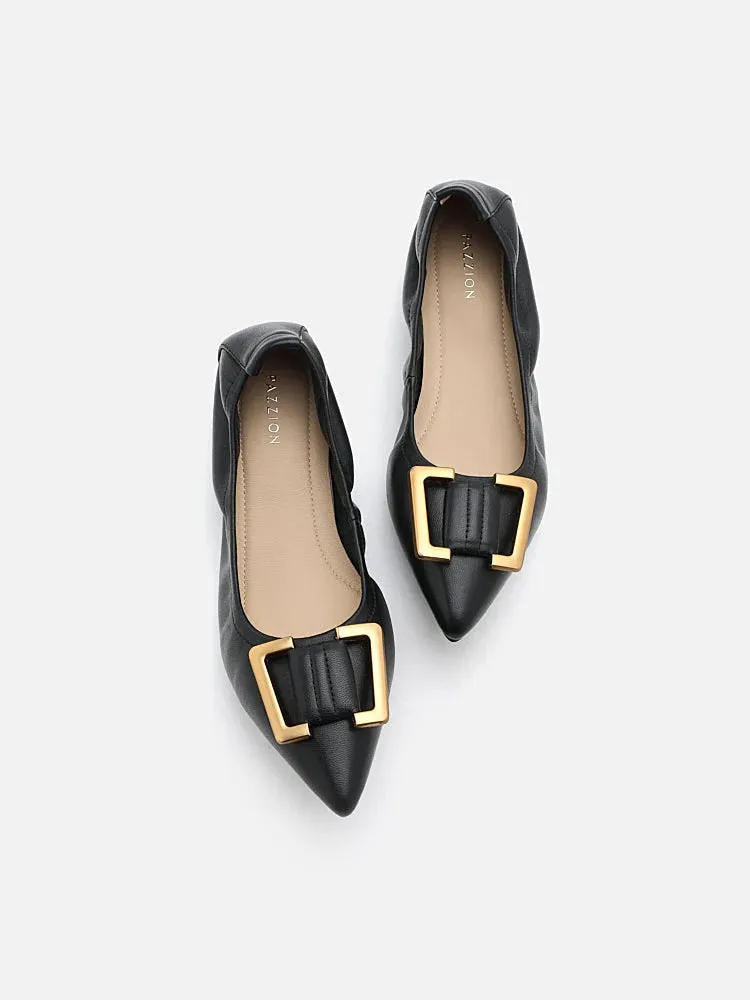Harper Gold Buckled Pointed-Toe Flats