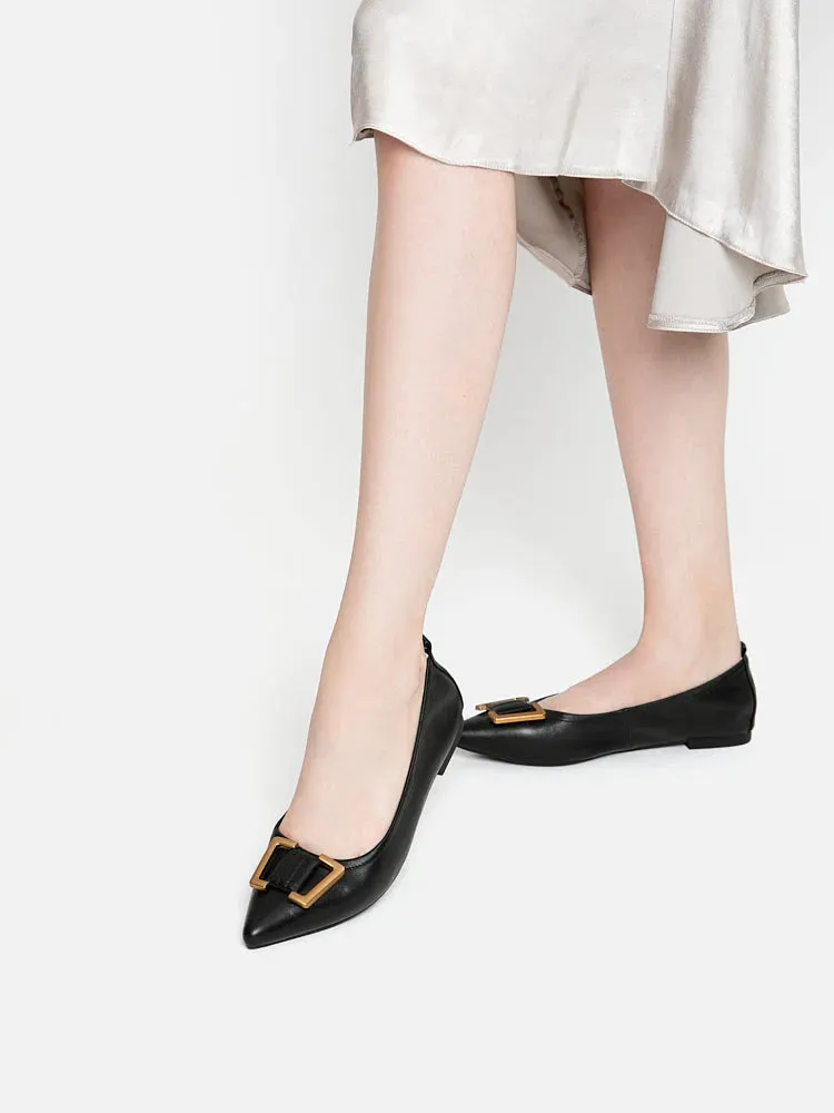 Harper Gold Buckled Pointed-Toe Flats