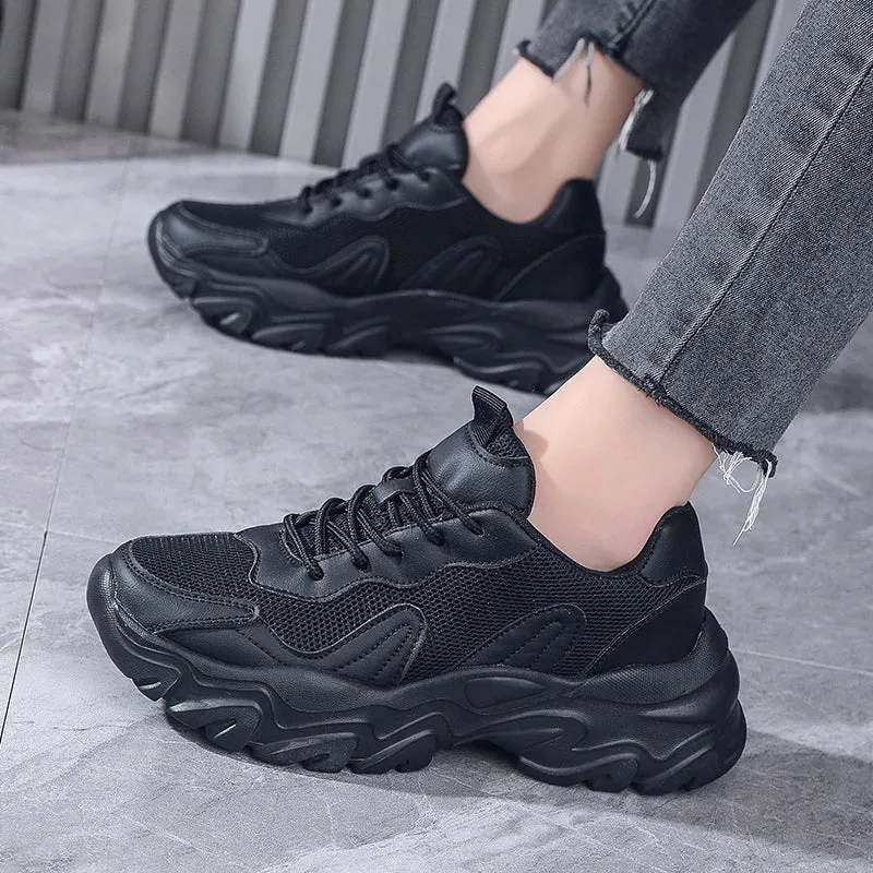 Hnzxzm New Sneakers Womens Thick Bottom Fashion Tennis Mesh Breathable Sneakers Casual Ladies Sport Shoes Comfortable Running Shoes