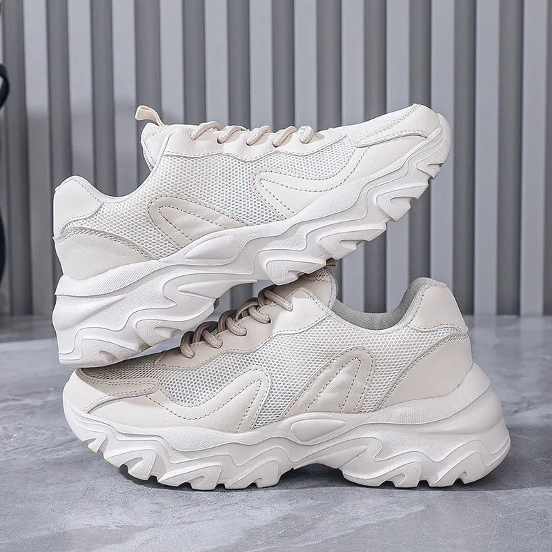 Hnzxzm New Sneakers Womens Thick Bottom Fashion Tennis Mesh Breathable Sneakers Casual Ladies Sport Shoes Comfortable Running Shoes