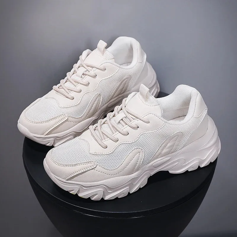 Hnzxzm New Sneakers Womens Thick Bottom Fashion Tennis Mesh Breathable Sneakers Casual Ladies Sport Shoes Comfortable Running Shoes