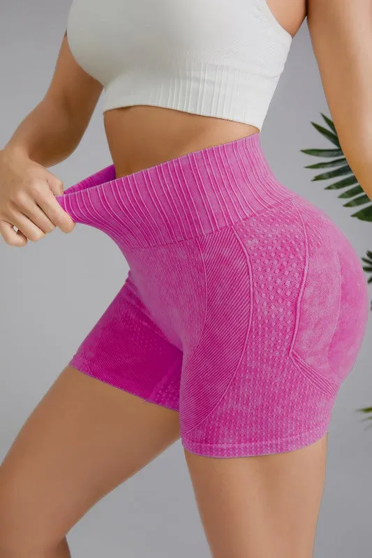 Hot Pink Washed High Waist Seamless Shorts