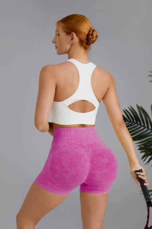 Hot Pink Washed High Waist Seamless Shorts
