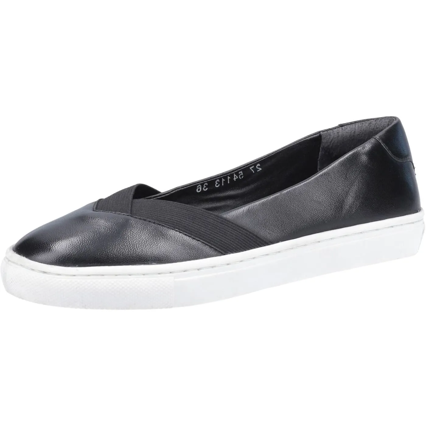 Hush Puppies Tiffany Black Ladies Smooth Leather Slip Ons
