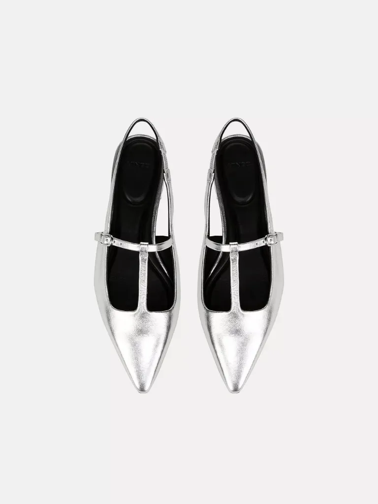 Iliana Metallic Leather Slingback Flat in Silver