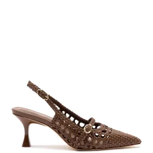 Ines Macrame Pump In Brunt Umber Leather