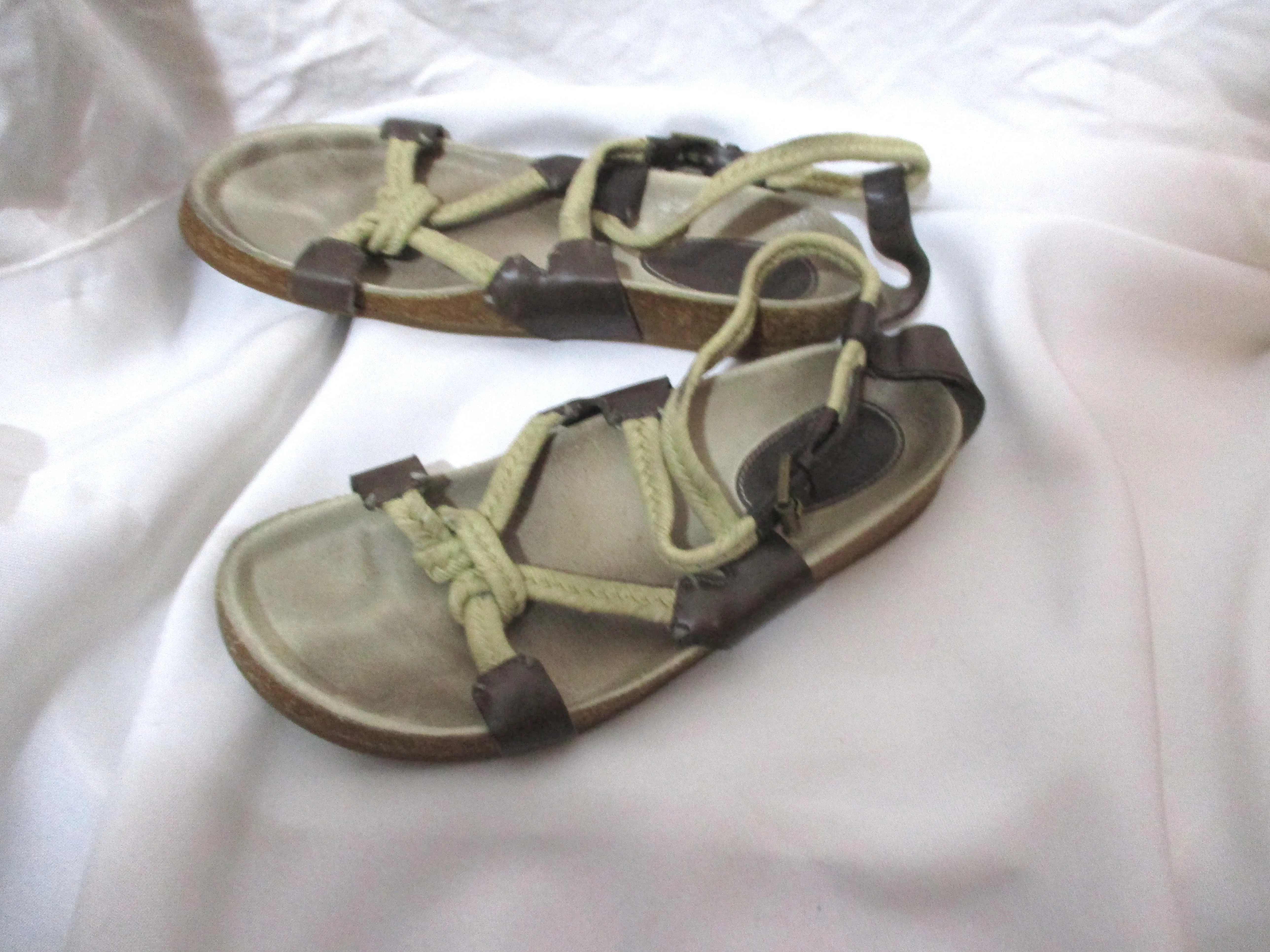 JIL SANDER Braided ROPE SANDAL Flat Shoe Slip-on 36 Boho BROWN BEIGE