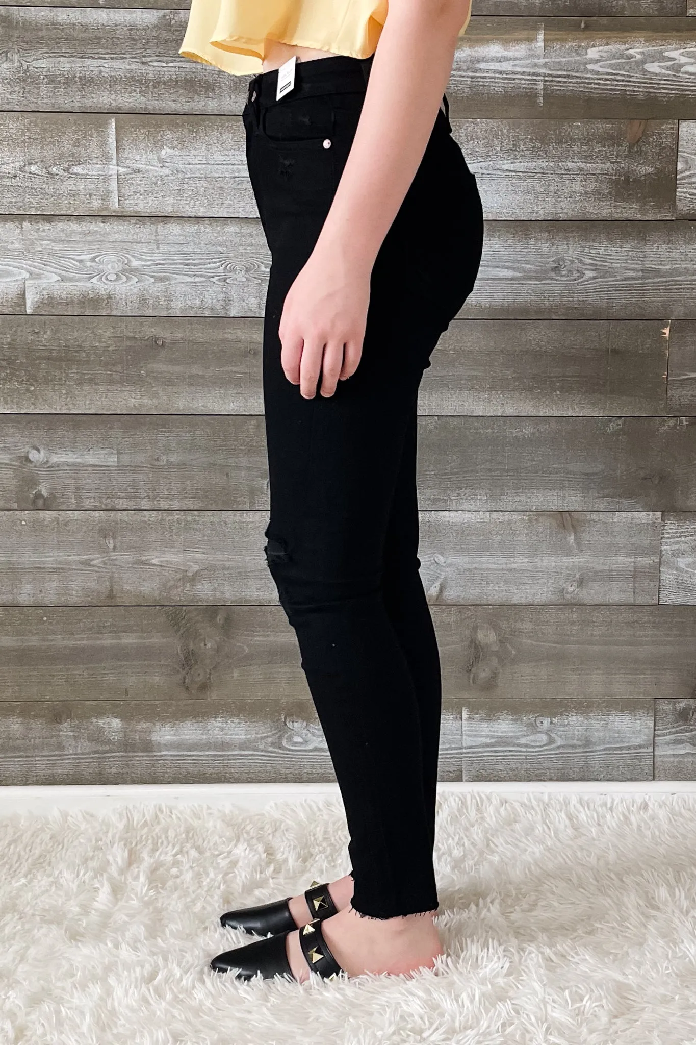Judy Blue Black Skinny Jeans with Heavy Distressing and Raw Hem