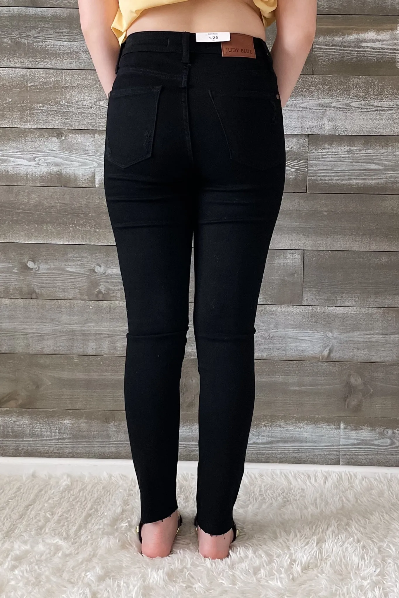 Judy Blue Black Skinny Jeans with Heavy Distressing and Raw Hem