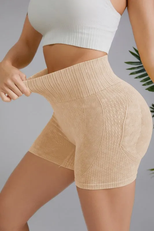 Khaki Washed High Waist Seamless Shorts