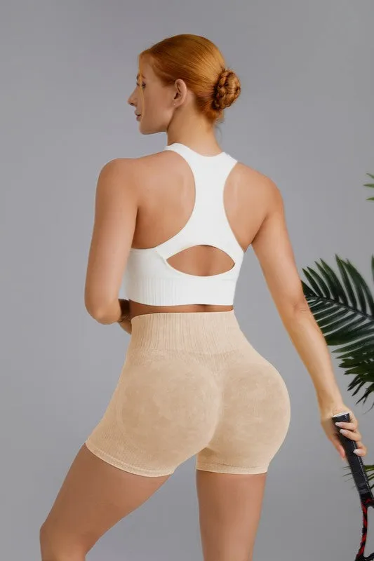 Khaki Washed High Waist Seamless Shorts