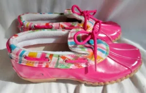 Kids Girl Youth SPERRY TOP-SIDER DUCKIE Wellies Rain Duck Boots Shoes PINK 5 PLAID Vegan