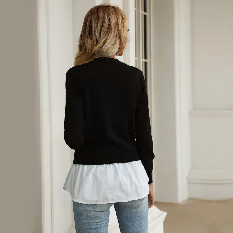 Knitted Shirt Fake Two-Piece Tops Wholesale Women Clothing