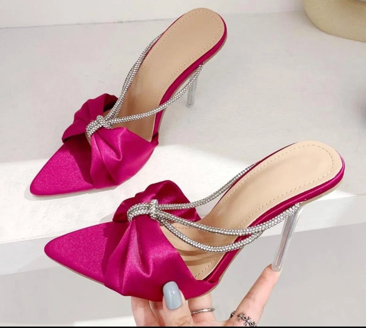 Ladonna Satin Rhinestone Rope Stiletto Heels
