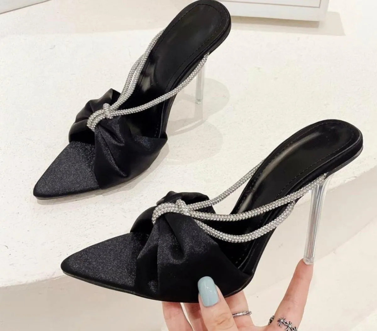 Ladonna Satin Rhinestone Rope Stiletto Heels