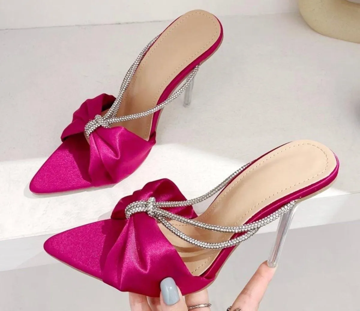 Ladonna Satin Rhinestone Rope Stiletto Heels