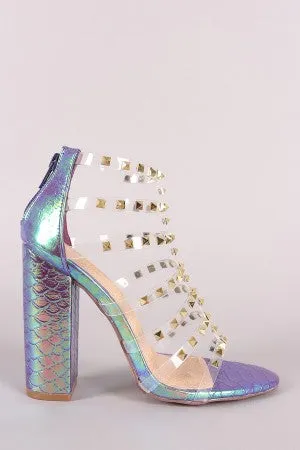 Liliana Clear Studded Straps Holographic Chunky Heel