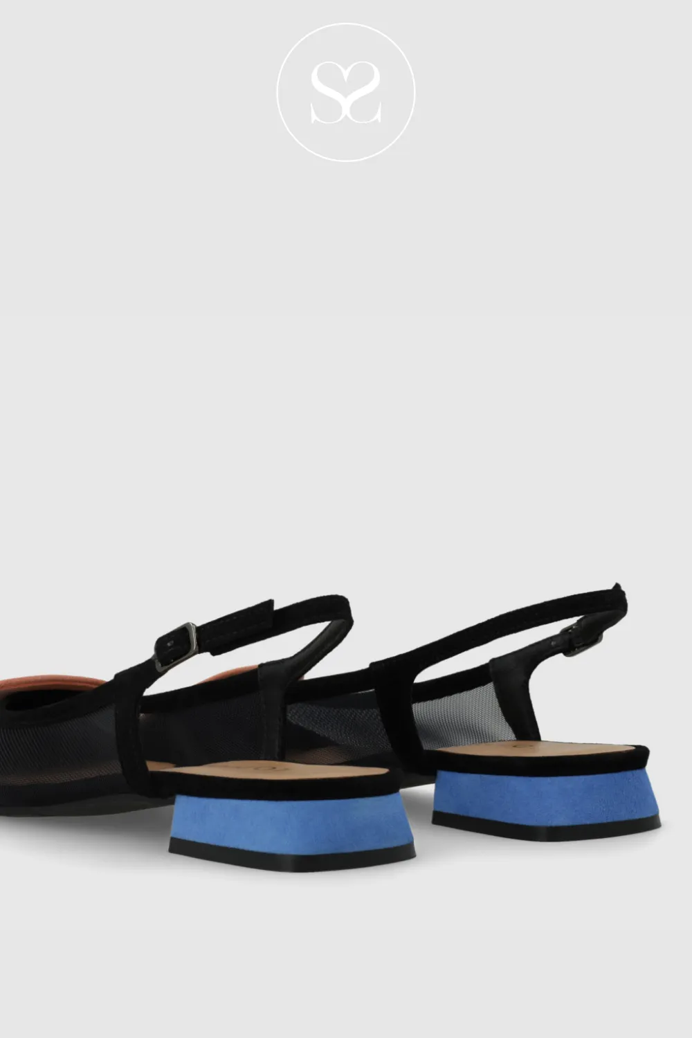 LODI BRO5264 BLACK SUEDE AND MESH FLAT POINTED TOE SLINGBACK