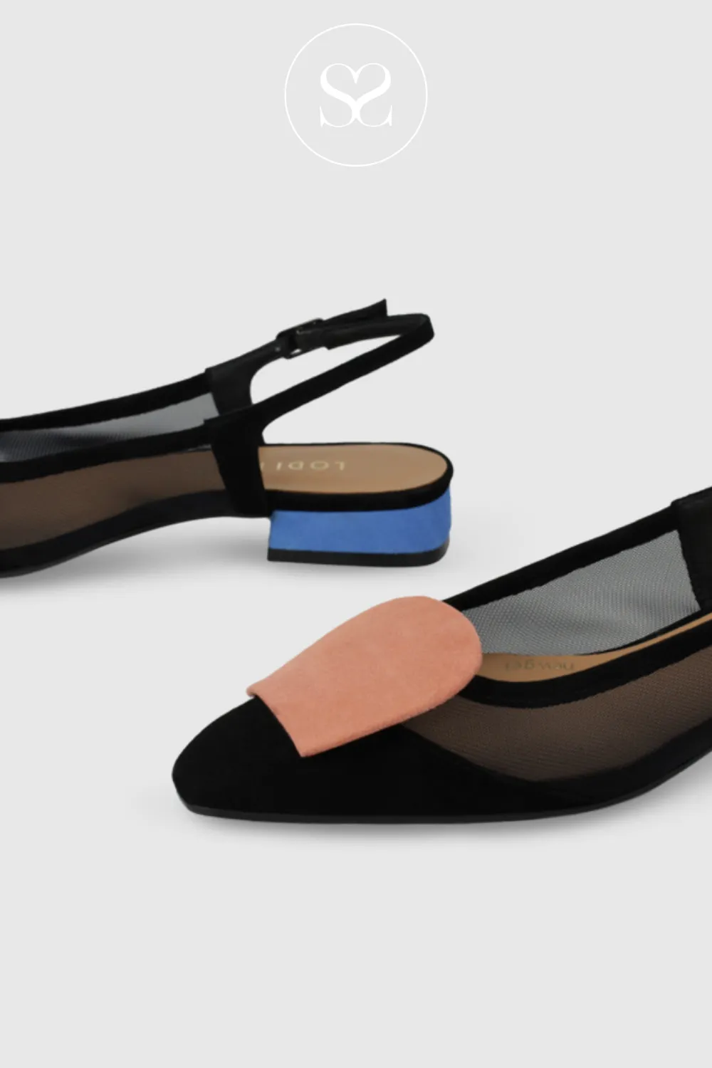 LODI BRO5264 BLACK SUEDE AND MESH FLAT POINTED TOE SLINGBACK