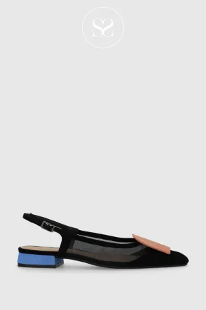 LODI BRO5264 BLACK SUEDE AND MESH FLAT POINTED TOE SLINGBACK