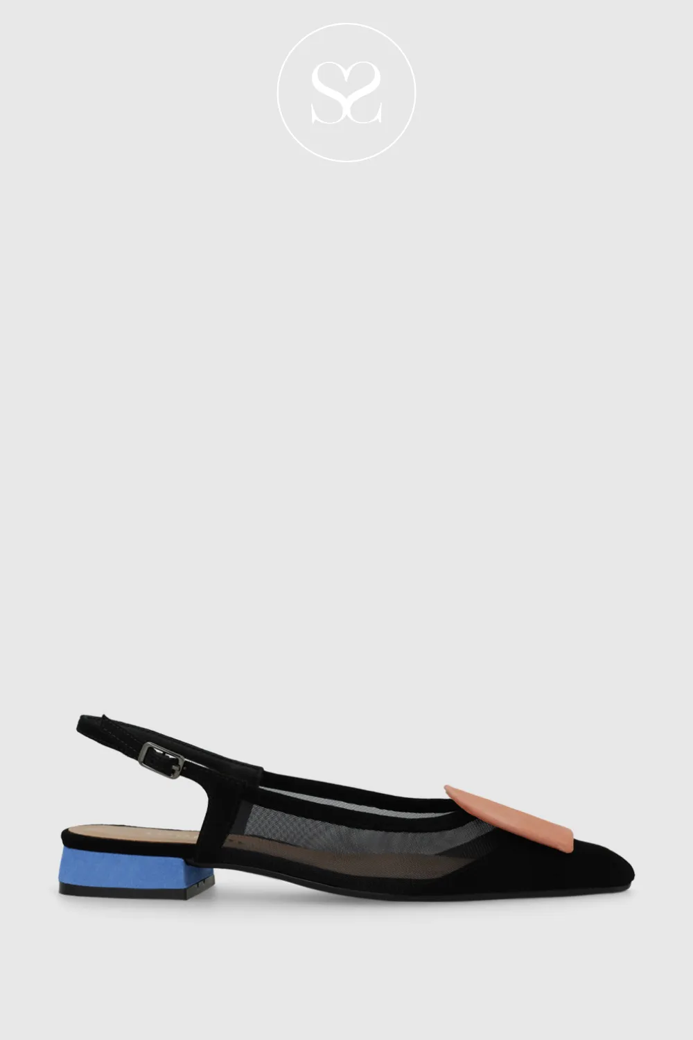 LODI BRO5264 BLACK SUEDE AND MESH FLAT POINTED TOE SLINGBACK