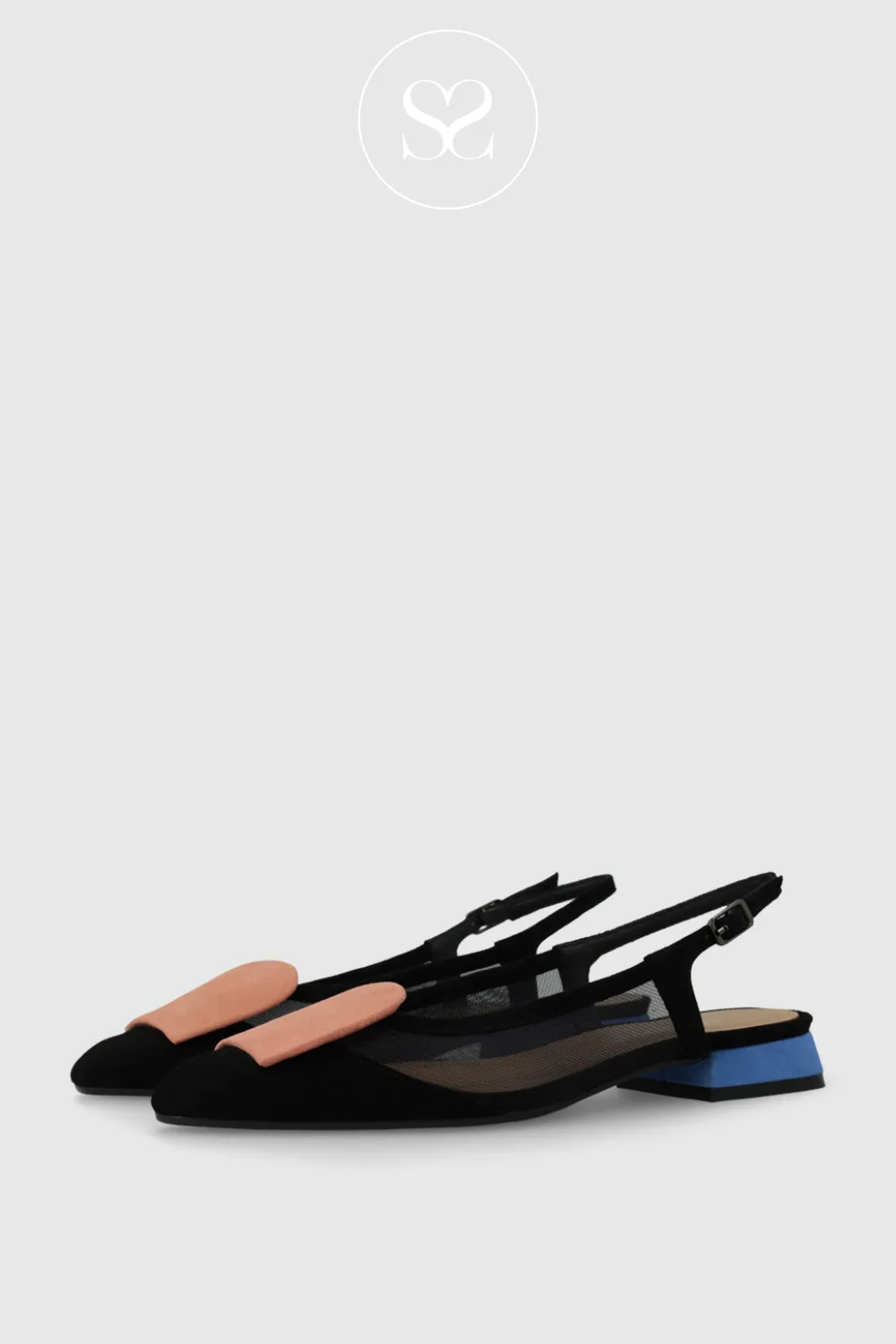 LODI BRO5264 BLACK SUEDE AND MESH FLAT POINTED TOE SLINGBACK
