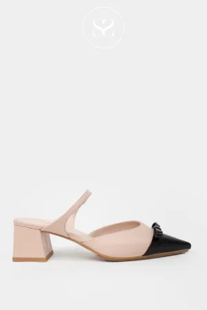 LODI CHURE NUDE/BLACK LEATHER POINTED TOE BLOCK HEEL SHOES