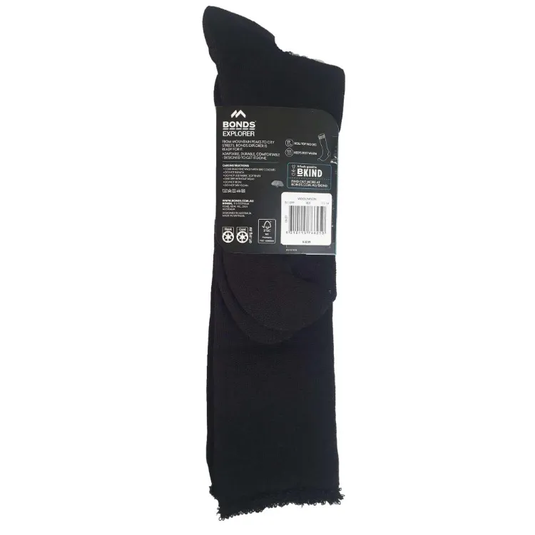 Long Mens Original Holeproof Explorer Wool Blend Socks Black Outdoor Work Size