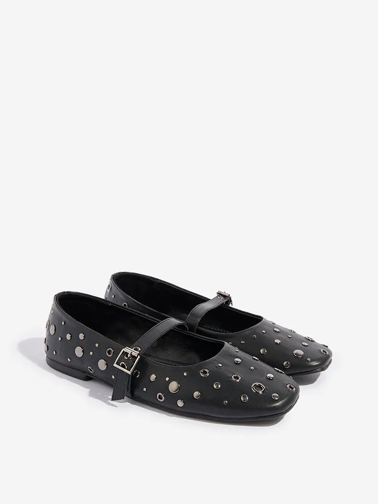 LUNA BLU Black Stud-Detailed Mary Jane Shoes