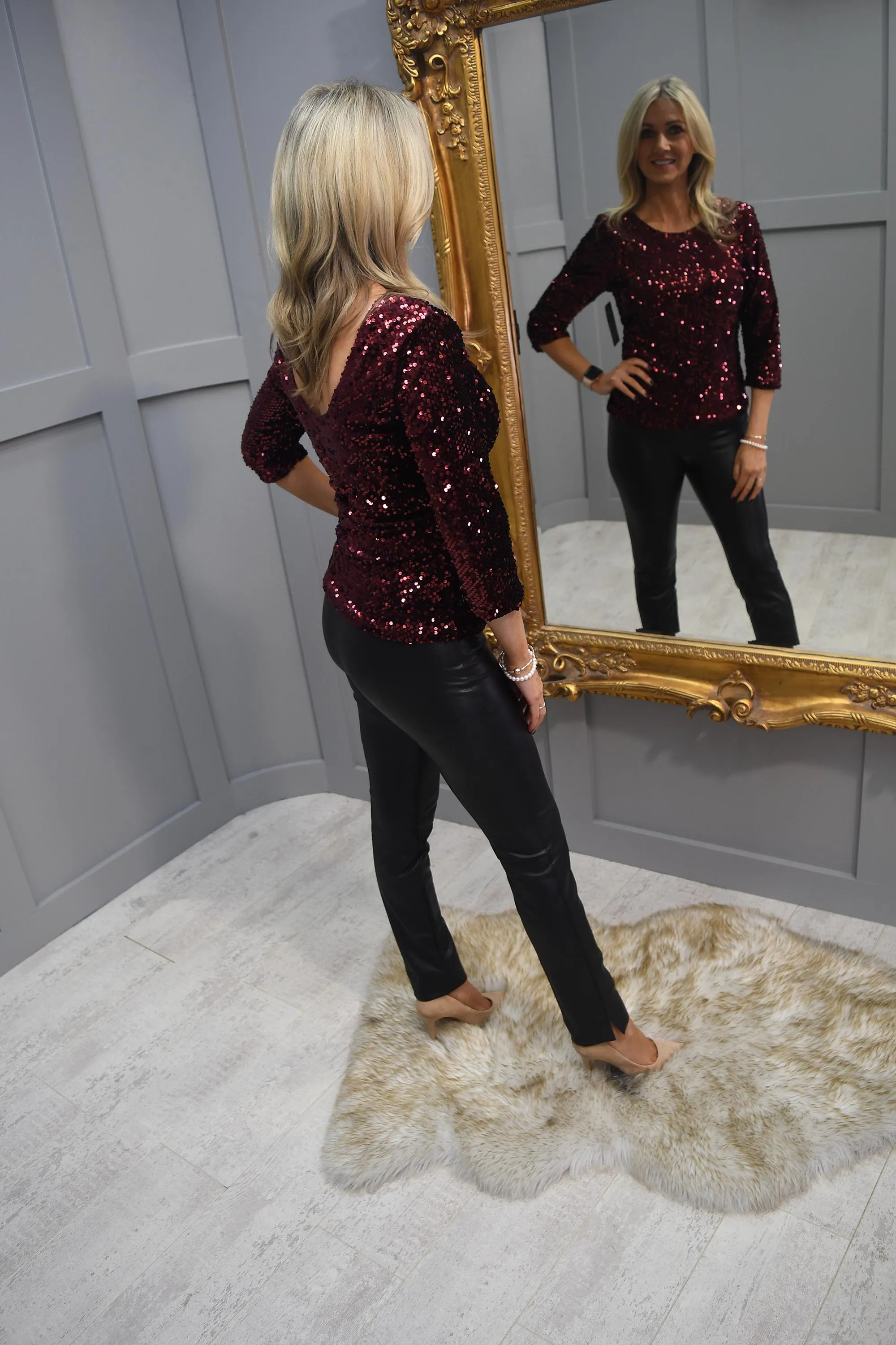 Marc Angelo Rust Sequin Top With Dipped Back - MA82522