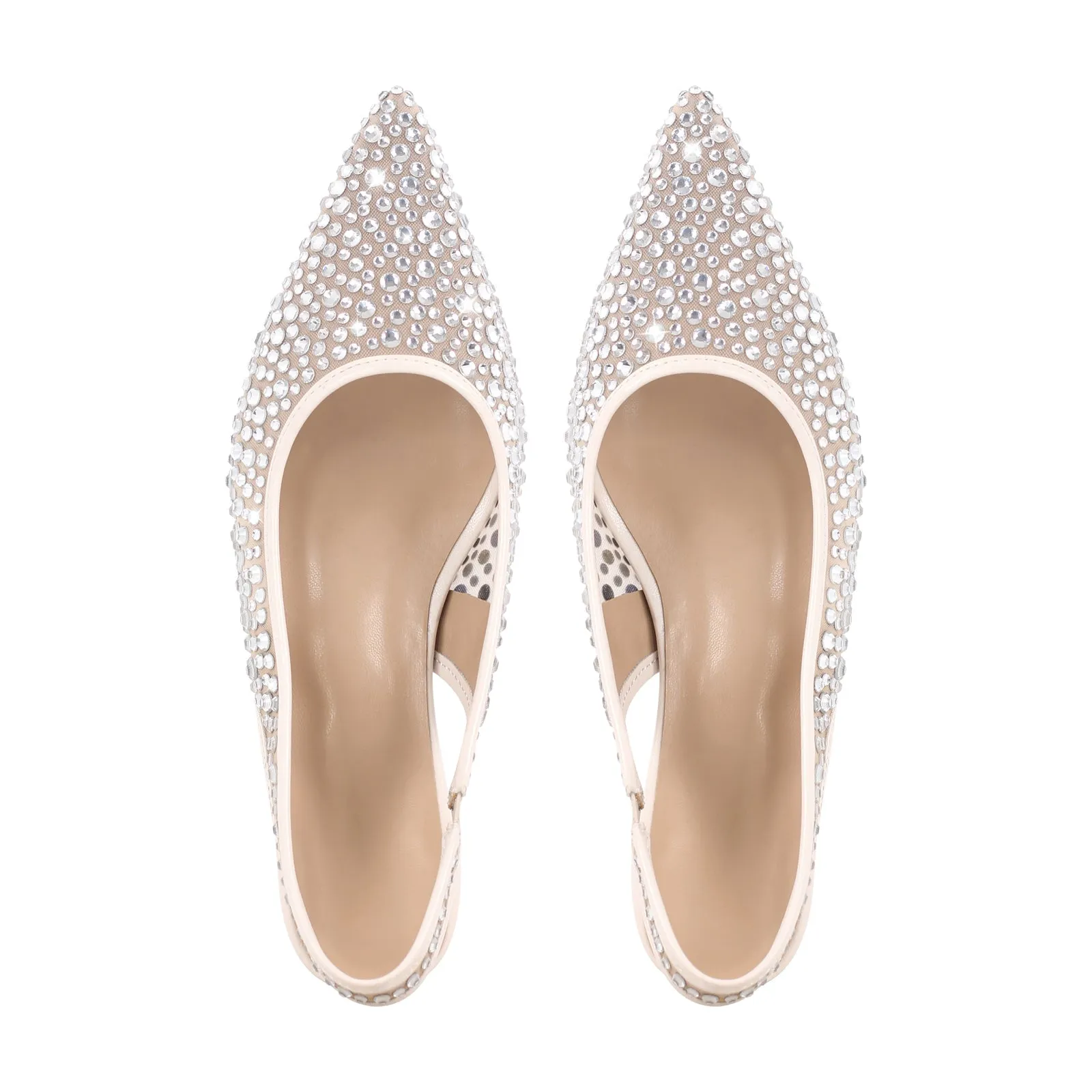 Mesh Round Heel Rhinestone Slingback Flats