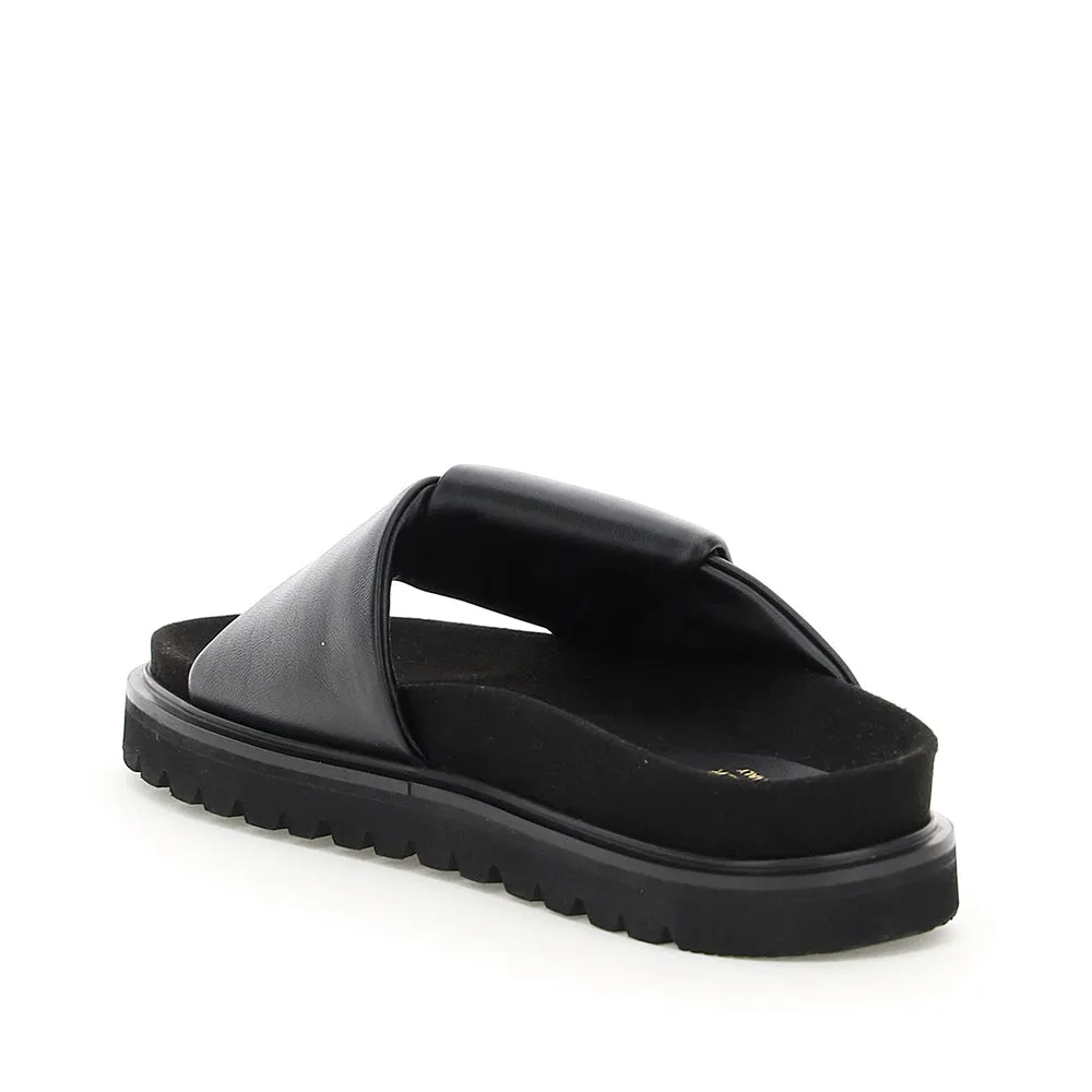 Moncler Women's Fantine Leather Woven Sandal Black
