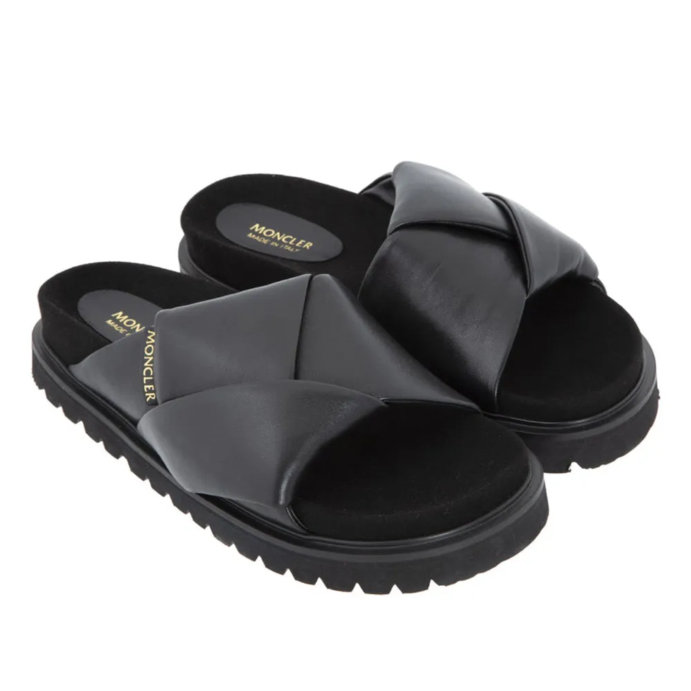 Moncler Women's Fantine Leather Woven Sandal Black