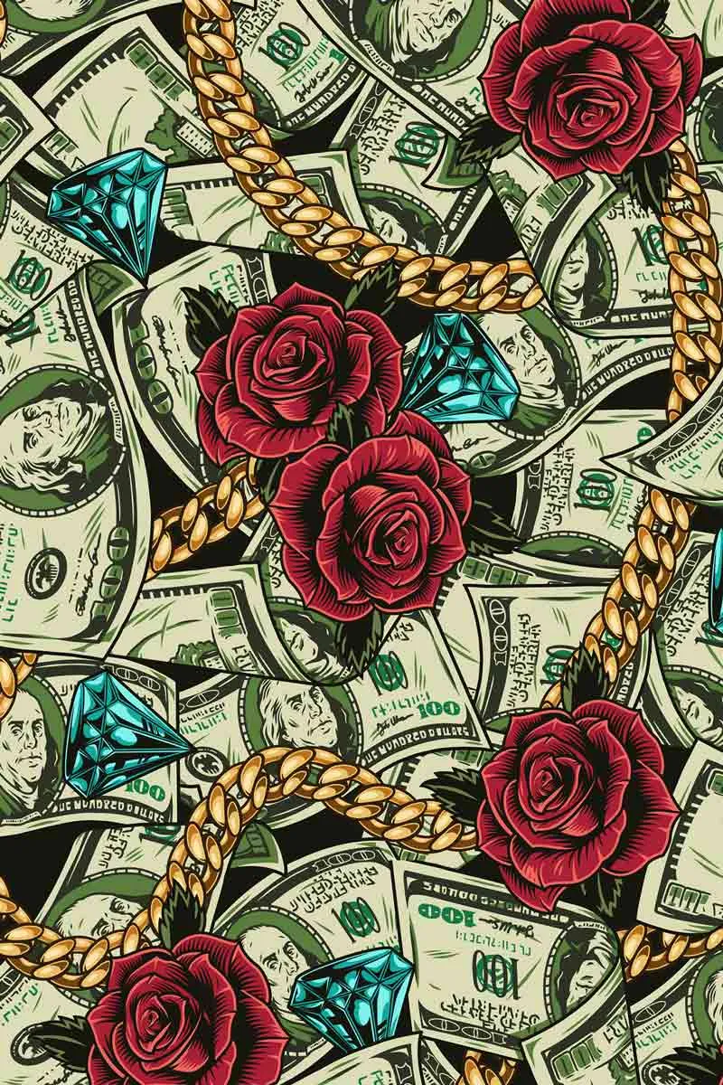 Money Magnet Karen Green Dollar Rose Print Yoga Biker Shorts - Women