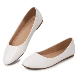 MUSSHOE Flats Shoes Women Pointed Toe Basic Womens Flats,White PU 10