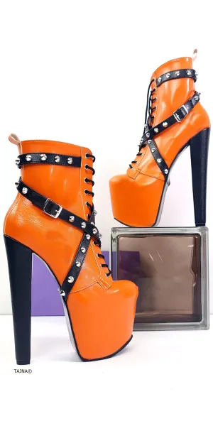 Orange Matte Spike Rocker Boots