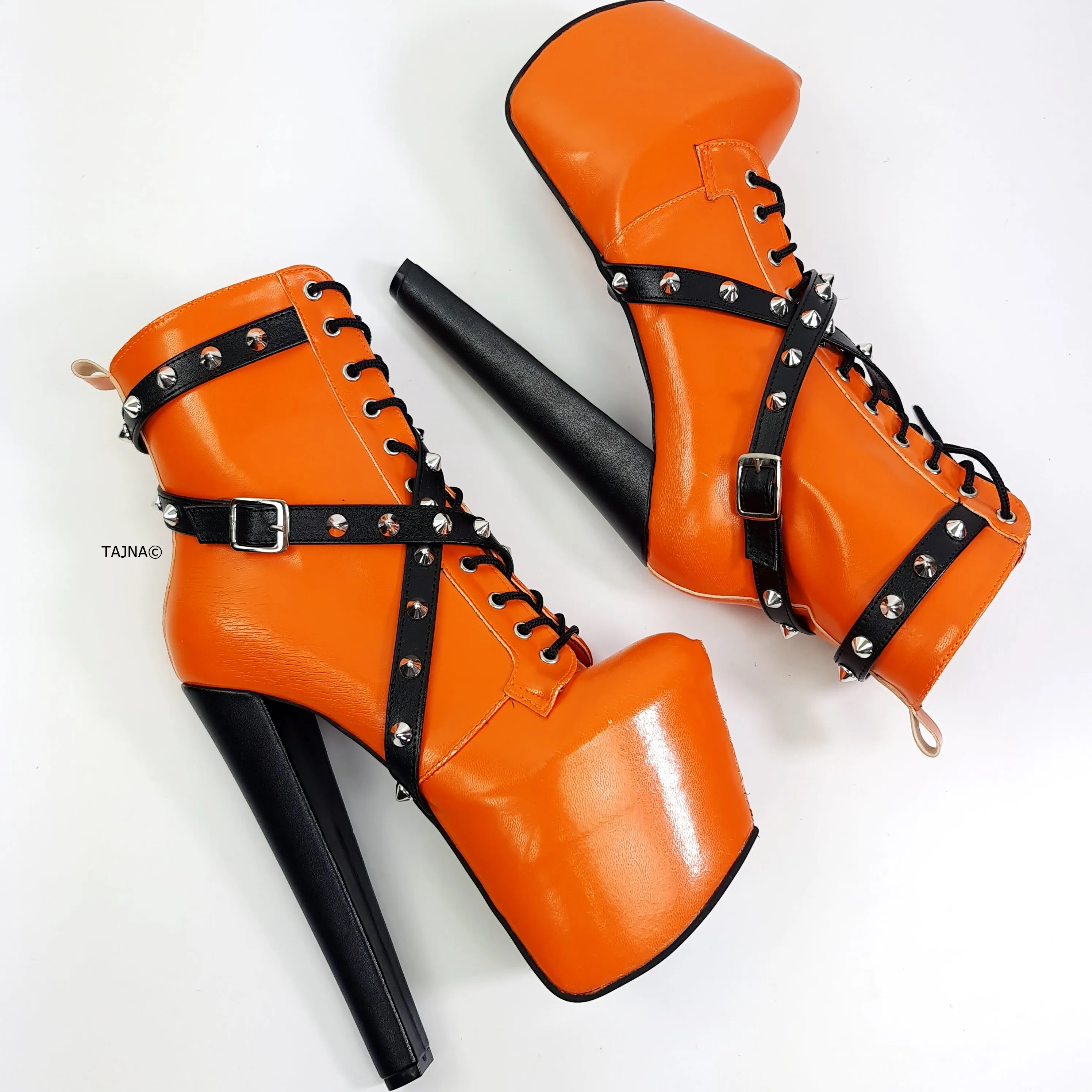 Orange Matte Spike Rocker Boots